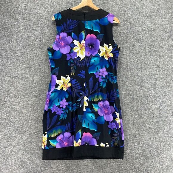 B Works Dress Women 14 Black Floral Sheath Short Zipper Sleeveless Crew Neck - Picture 2 of 9